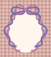Adorable hand drawn bow ribbon frame in vintage retro style with a cute checkered tartan background, perfect for labels, cards, scrapbooks, and decoration. vector