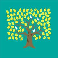A tree with yellow leaves and birds vector