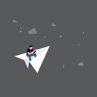 Man sitting on a paper airplane with a laptop vector