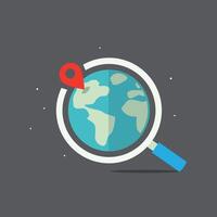 Magnifying globe with map icon illustration vector