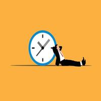 A man in a suit is sitting on the floor next to a clock vector