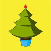 A christmas tree in a pot on a yellow background vector