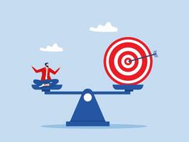 businessman meditate sitting balance scale and focusing on big archer target.objective, goal or target relax meditation vector