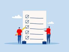 strategy or todo list for responsibility and achievement concept,businessman standing with pencil after completed all tasks checklist.Review plan concept vector