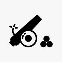 Design Illustration graphic of War Cannon icon with glyph style. Suitable for historical presentation, UI, mobile design, web design, etc. vector