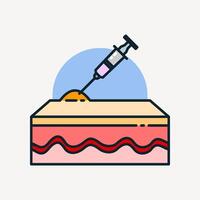 Medical injection icon showing a syringe injecting into the skin, illustrating treatment, vaccination, or dermatological procedures. vector
