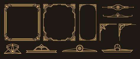 Luxury golden decorative elements with lines, frames, headers, dividers and borders. Set of elegant design suitable for card, invitation, poster. vector