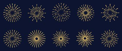 Set of new year firework, sparkle, firecracker for celebration, party, decoration. vector