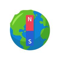 Diagram of magnetic field of earth showing the north pole and south pole. vector