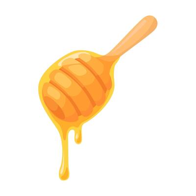 Illustration of honey flowing from a wooden dipper, showcasing the rich, golden texture of natural honey