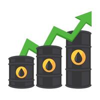 Rising Oil Prices Concept with Increasing Graph and Oil Barrels on White Background vector