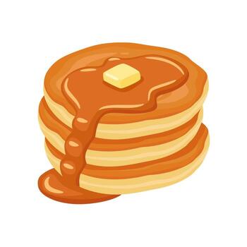 Delicious stack of pancakes topped with butter and maple syrup perfect for breakfast themes. vector