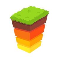Isometric Illustration of Layered Soil and Grass Block with Vibrant Colors and Geometric Design vector