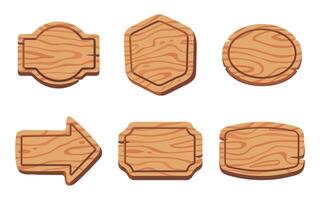 Collection of six wooden signboards in different shapes, perfect for rustic and vintage design themes. vector
