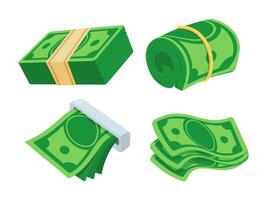 Vibrant illustrations of money bundles and rolls, perfect for financial themes and creative projects. vector
