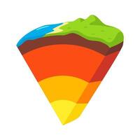 3D Illustration of Earth's Layers with Ocean, Land, and Core in Cross-Sectional View vector