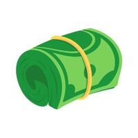 Rolled Stack of Green Dollar Bills with Rubber Band Isolated on White Background vector