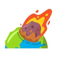Illustration of a Meteor Impacting Earth with Flames and Cracked Surface in a Vibrant Cartoon Style vector