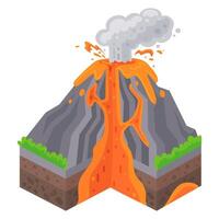 Volcano Eruption with Flowing Lava and Smoke in a Cross-Sectional View vector