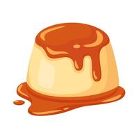 A caramel flan dessert with sauce dripping, perfect for culinary and food-themed designs vector