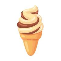 Tasty vanilla and chocolate soft serve ice cream cone with a smooth swirl, isolated on a white background vector