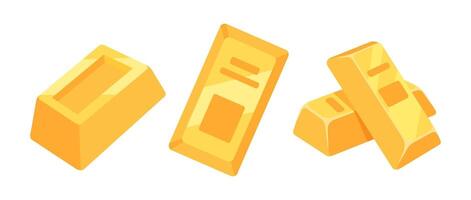 Illustrations of gold bars in different stacks and angles, ideal for themes of wealth, finance, vector