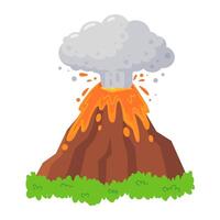 Volcano Erupting with Smoke and Lava on White Background. vector