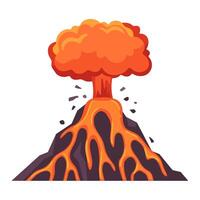 Volcano Eruption with Lava Flowing Down the Mountain Isolated on White Background vector