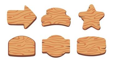 Collection of six wooden signs with unique shapes and textures, perfect for design projects and decorative purposes. vector