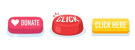 illustration of vibrant web buttons for donation, clicking, and call-to-action prompts. vector