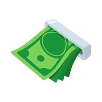 Isometric Illustration of Cash Dispensing from ATM Machine on White Background vector