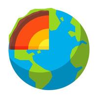 Illustration of Earth's Layers with Cross-Section Showing Core, Mantle, and Crust vector