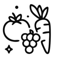 A black and white drawing of vegetables and fruit vector