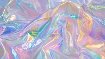 Crumpled holographic fabric texture. photo
