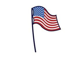 Single American flag waving on a pole, featuring bold red and white stripes along with a blue field of white stars, symbolizing national pride and freedom. vector