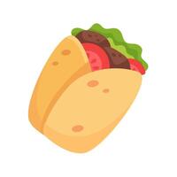 Colorful illustration of a wrap sandwich with lettuce, tomato, and meat, perfect for food-related designs vector