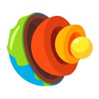 3D Illustration of Earth Layers with Core, Mantle, and Crust in a Simplified Educational Diagram. vector