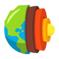 Illustration of Earth's Layers Showing Crust, Mantle, Outer Core, and Inner Core in Cross-Sectional View vector