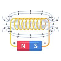 Vibrant illustration depicting electromagnetic induction with a coil and magnet, ideal for educational and scientific purposes. vector