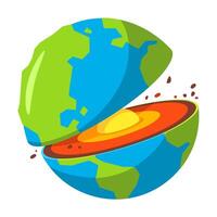 Illustration of Earth's Layers with Cross-Section Showing Core, Mantle, and Crust in a Vibrant Cartoon Style vector