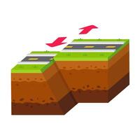 Cross Section of Earth with Road and Arrows Illustrating Tectonic Plate Movement and Geological Layers vector