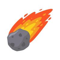 Fiery Meteor Streaking Across White Background with Vibrant Flames and Dynamic Motion vector