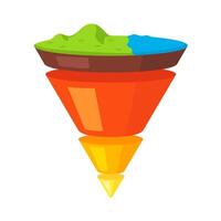 Abstract 3D Illustration of Inverted Pyramid with Earth Layers and Landscape on Top vector