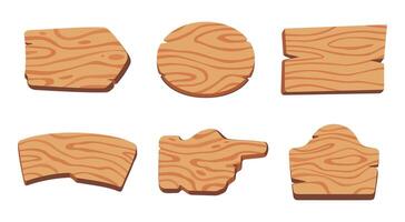Collection of six wooden signboard illustrations in different shapes, perfect for design projects and decorative purposes. vector