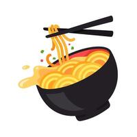 illustration of ramen noodles with chopsticks and broth splash, perfect for food related designs and culinary projects vector
