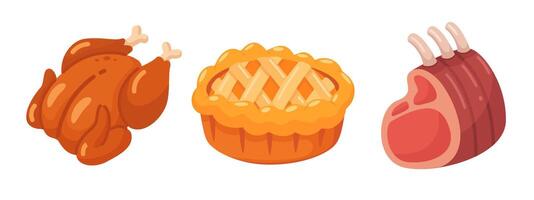 Chicken, pie, and meat assortment vector