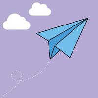 Blue Paper Plane Flying in the Sky ,Flat Cartoon Style vector