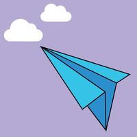 Flying Blue Paper Airplane on Pastel Sky Background vector