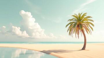 Tranquil Beach With a Single Palm Tree Under a Clear Sky at Sunset photo