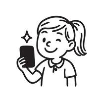 A girl holding a phone and smiling vector